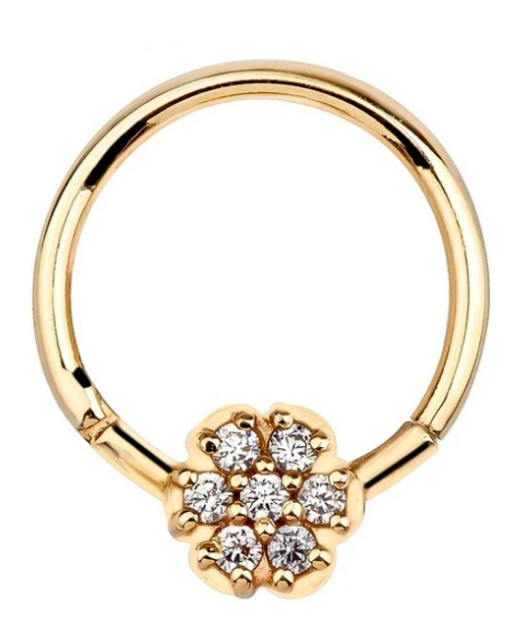 Diamond Pave Flower 14K Gold Hinged Clicker Ring