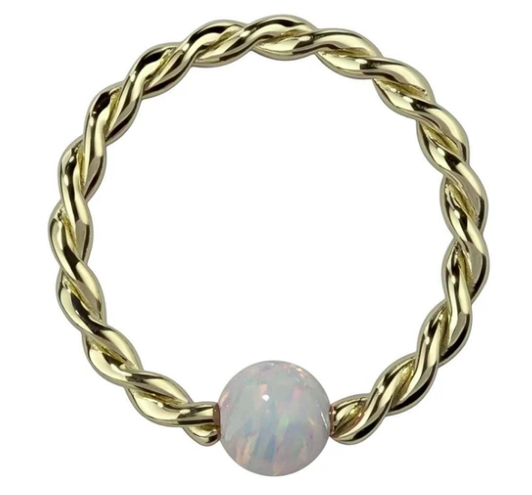 Opal 14K Gold Twisted Captive Bead Ring Hoop