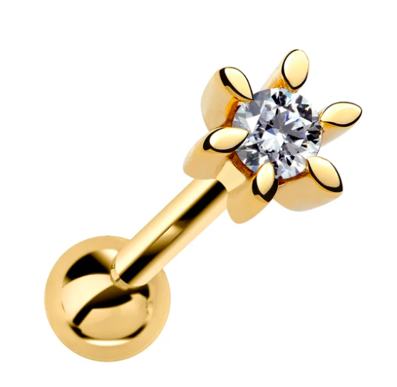 Petite Prong-set Flower Genuine Gemstone 14k Gold Cartilage Earring