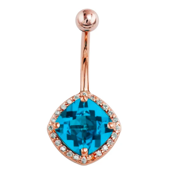 Swarovski Elements Paraba Blue Topaz Diamond 14k Gold Belly Ring