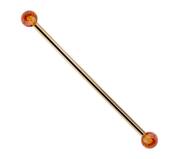 14G Baltic Amber 14K Gold Industrial Barbell