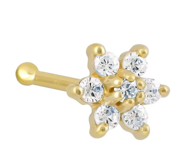 Diamond Flower 14K Gold Nose Ring