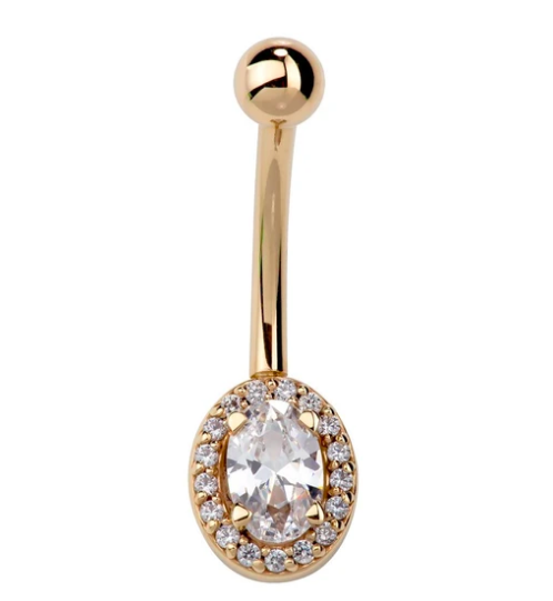 Oval Halo Cubic Zirconia 14K Gold Belly Ring