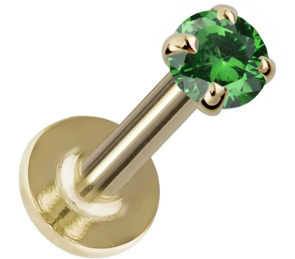 2mm Emerald 14K Gold Prong Set Labret