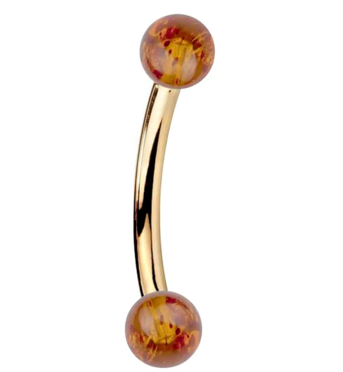 Baltic Amber 14K Gold Curved Barbell