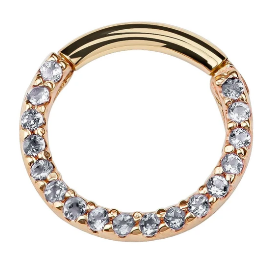 Clear CZ Pave 14K Gold Hinged Segment Clicker Ring