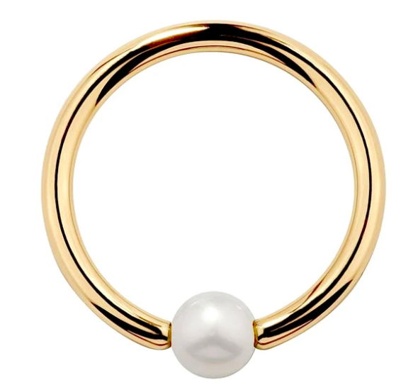 Cultured Pearl 14K Gold Captive Bead Ring
