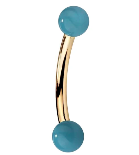 Faux Turquoise 14K Gold Curved Barbell