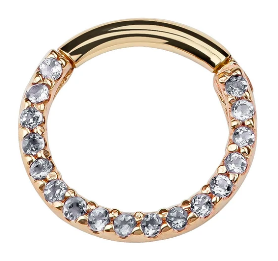 Clear CZ Pave 14K Gold Hinged Segment Clicker Ring