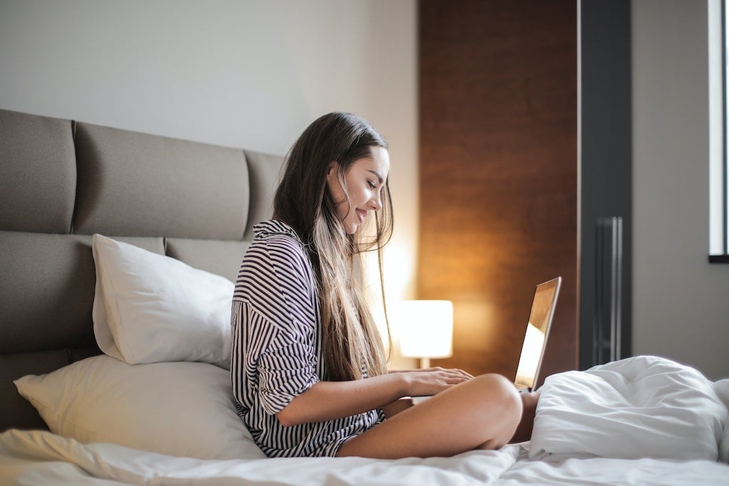 woman researching on computer