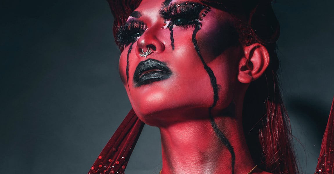 Woman with devilish makeup