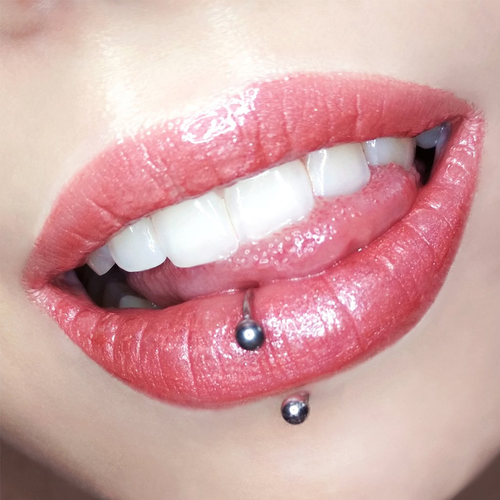 Woman with lip piercing