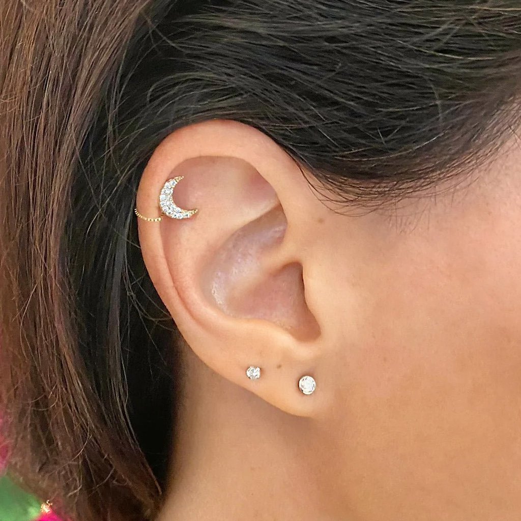 Diamond moon earring