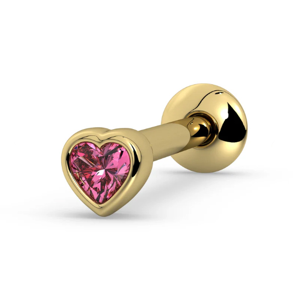 Pink sapphire heart tongue ring