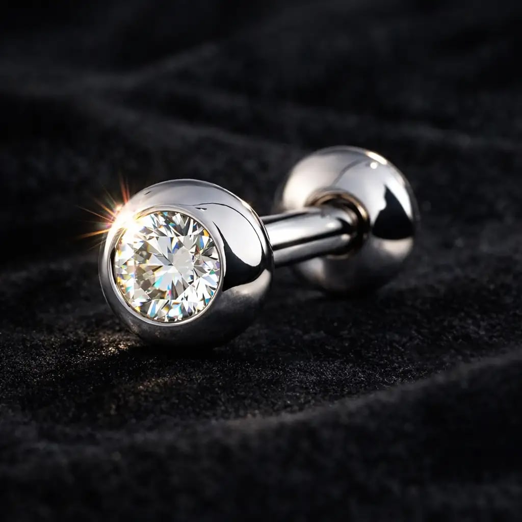 sparkling diamond tongue ring barbell