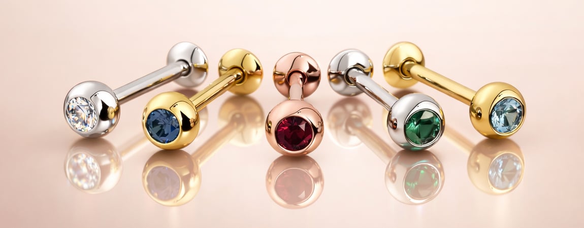 gemstone 14k gold tongue ring barbell