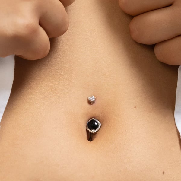 Onyx and Diamond Belly Ring
